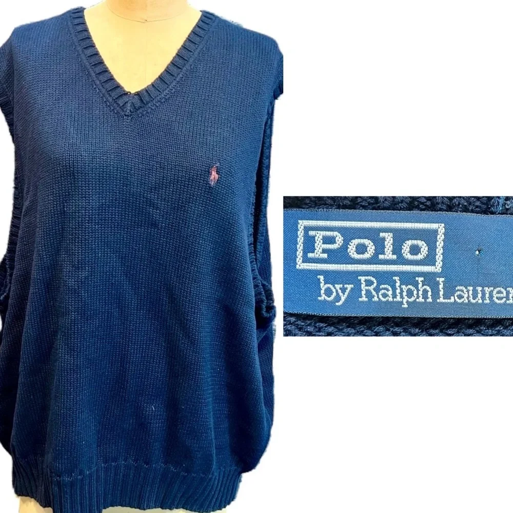 VINTAGE Polo Ralph Lauren knit‎ sleeveless sweater vest v neck 100% cotton 90s